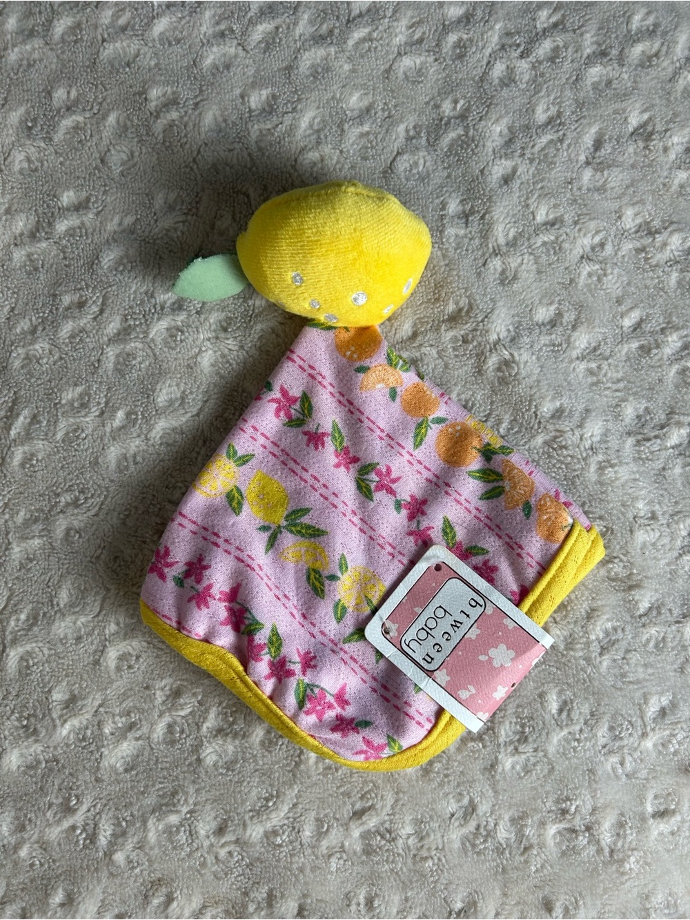 Btween Baby Lemon Lovey Security Blanket Plush Toy Pink Yellow Green Floral